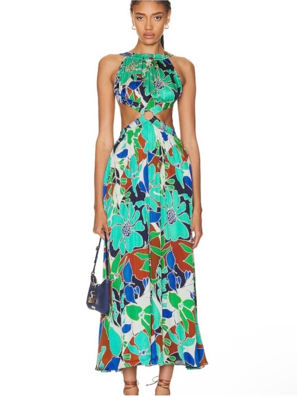cult gaia Green Floral Cutout Midi Dress